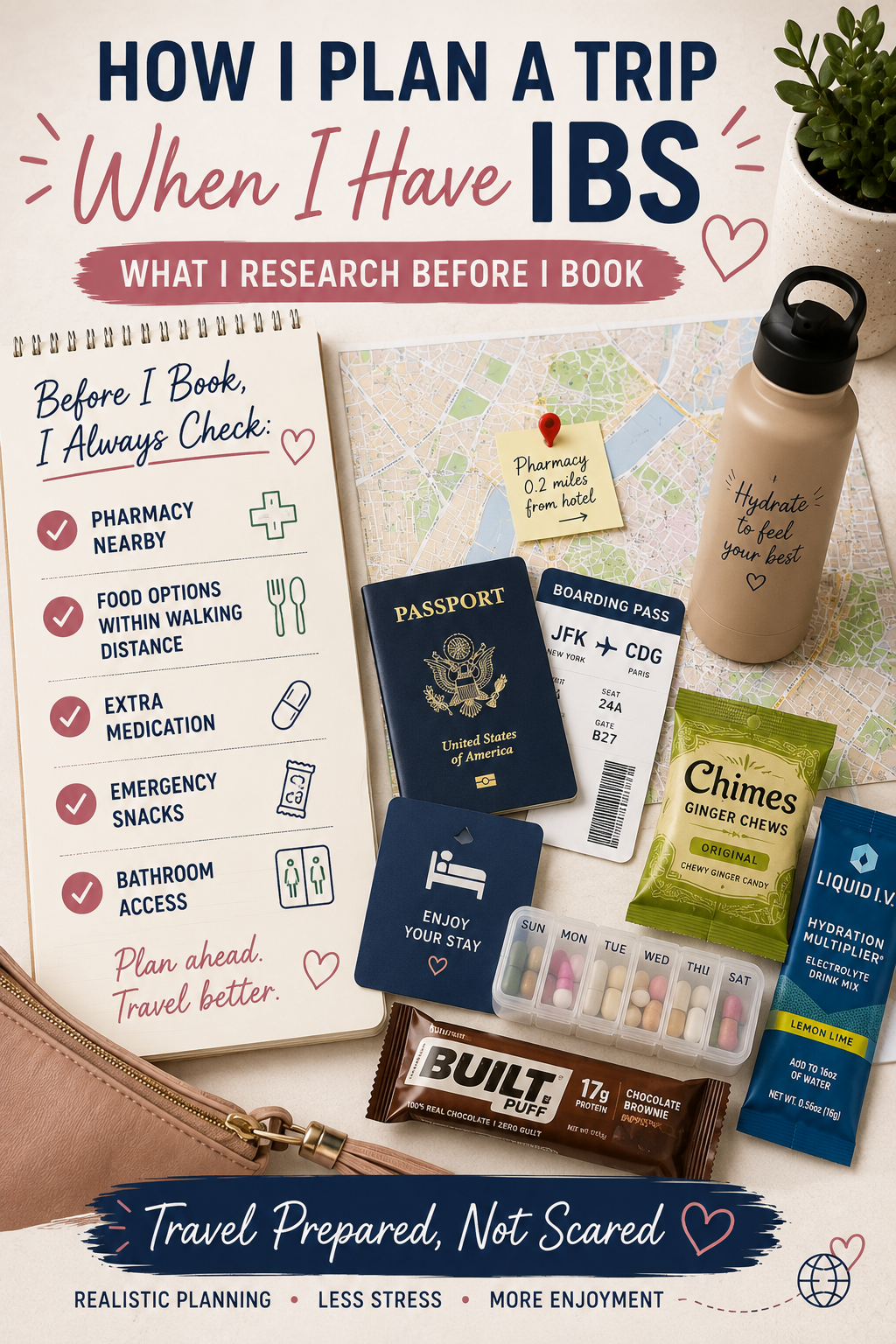 How I plan a trip when I have IBS — what I research before I book infographic